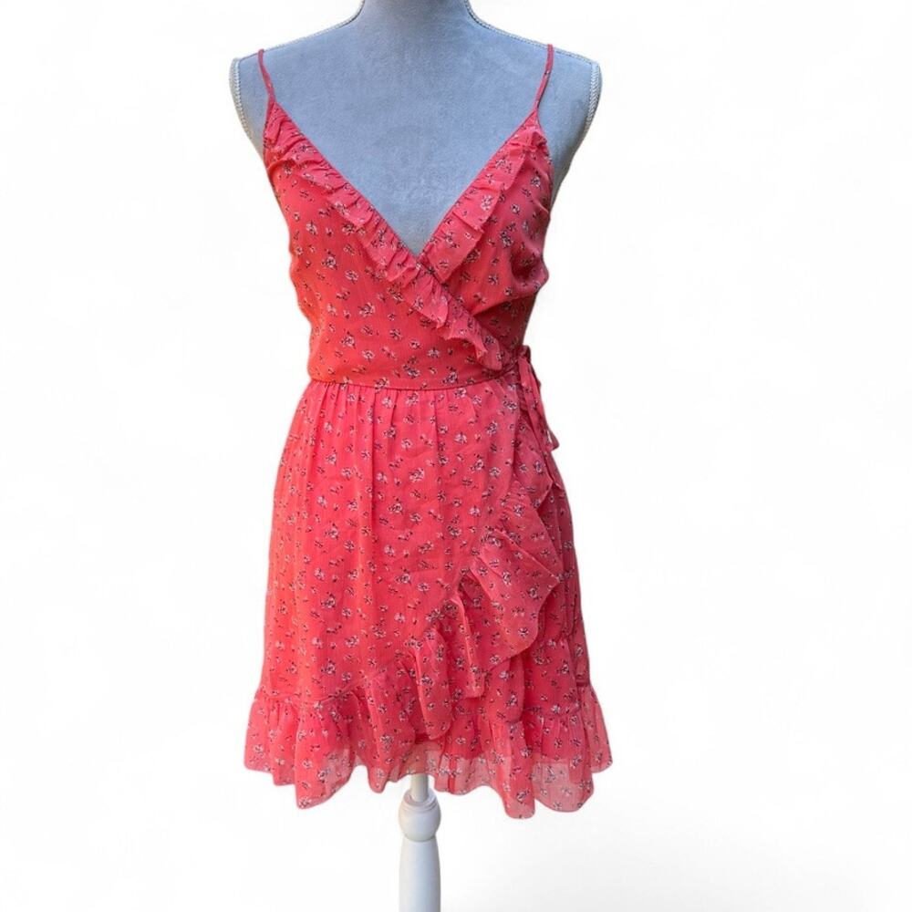 ABERCROMBIE & FITCH Coral‎ Floral Ruffle Wrap Dress XS Sleeveless Summer